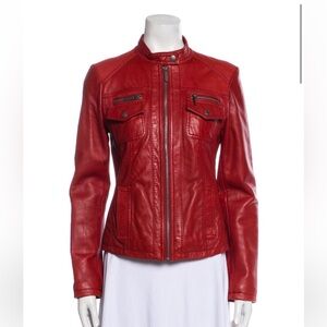 Michael Kors Red Leather Biker Jacket